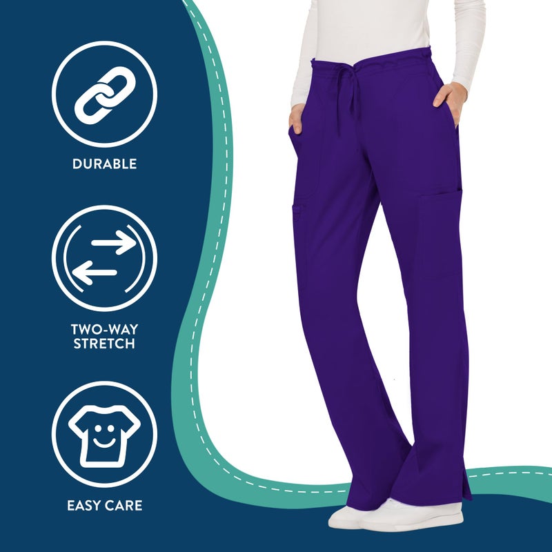 Cherokee Scrubs for Women Mid Rise Moderate Flare Drawstring Pant with 5 Pockets, Ultra Soft & Breathable Fabric - WW120 - WW120, M, Grape - Image 4